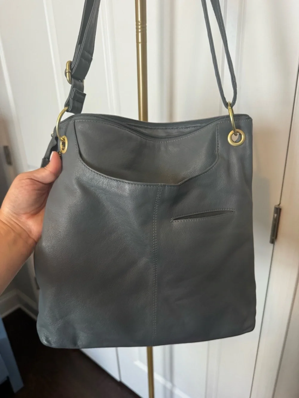 Great American Leatherworks Classic Slate Leather Crossbody Bag - Slate Gray